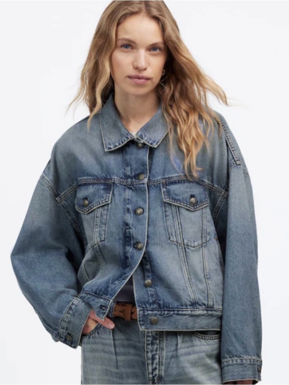Madewell Button Front Down Jacket Relaxed in Charleston Wash Large